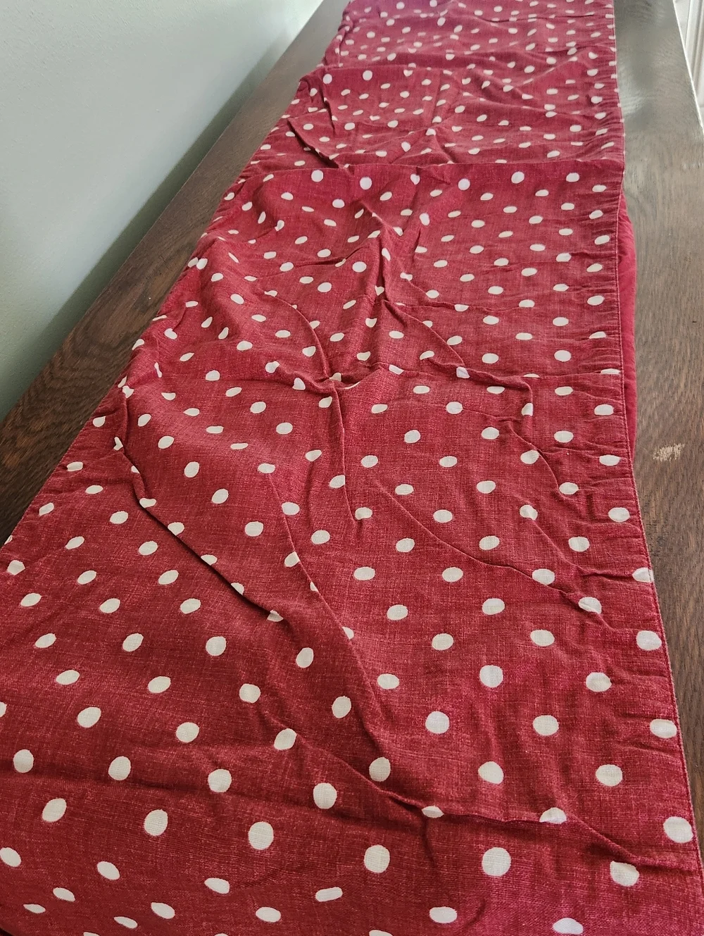 POTTERY BARN Table Runner Red Polka Dot 100% Cotton Home Decor 18 x 108